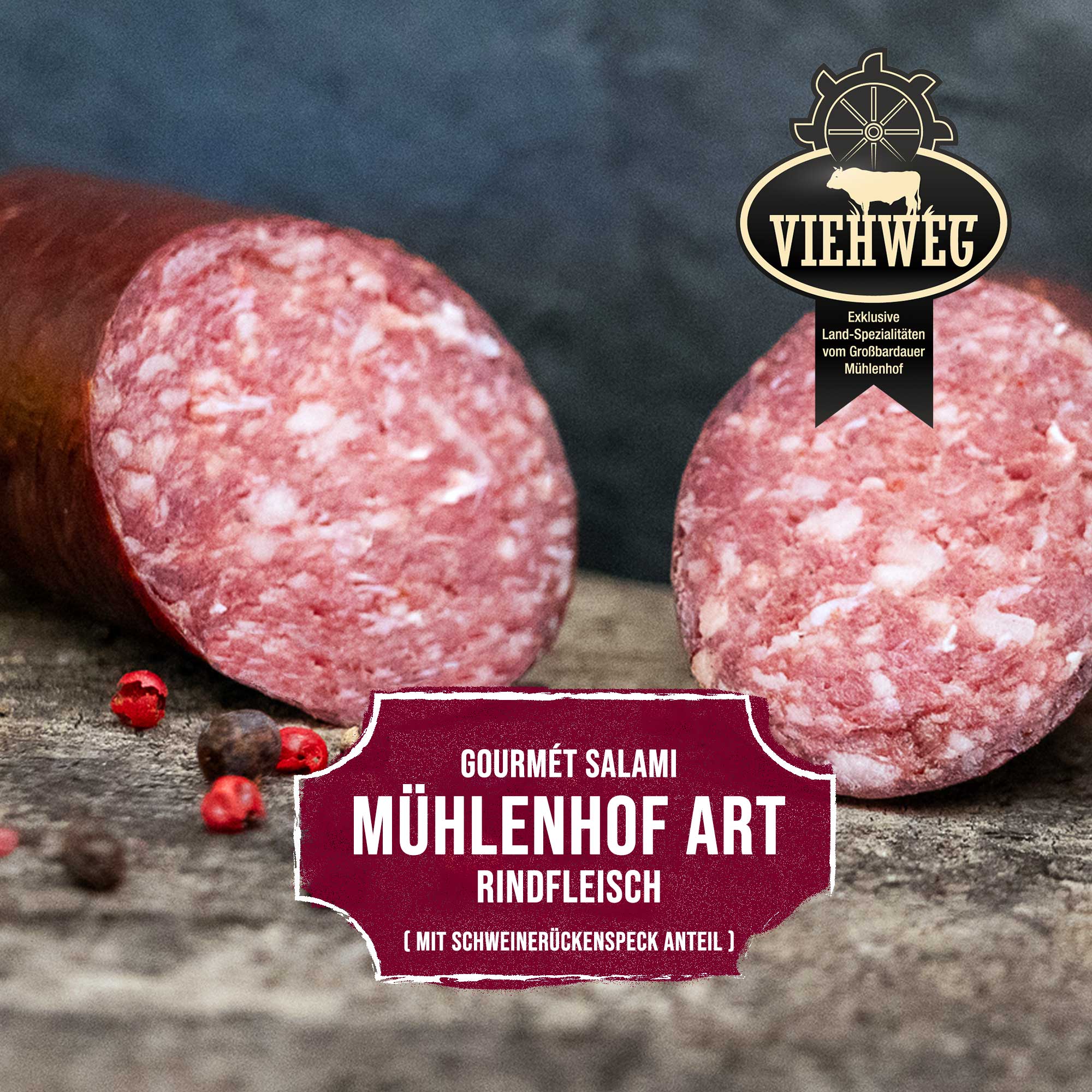 Rindfleisch Salami vom Rind nach traditioneller Muehlenhof Art viehweg spezialitaeten