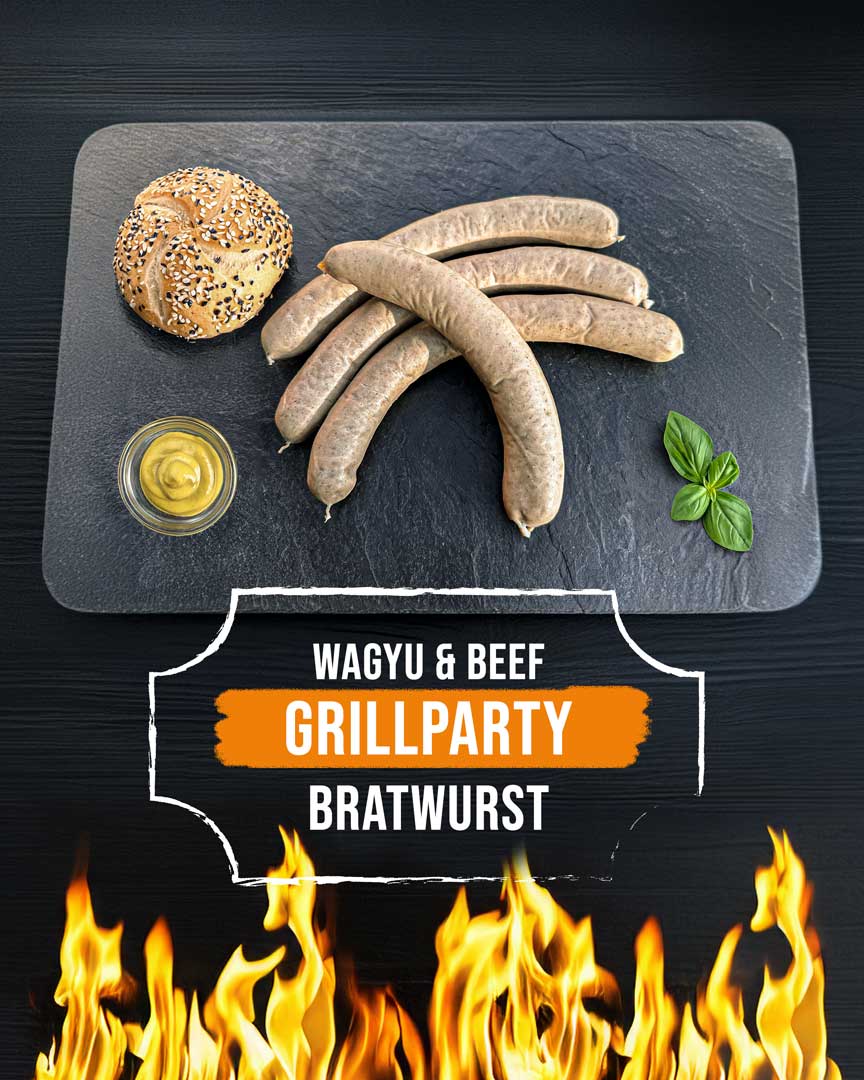 Wagyu & Beef Grillparty - Rindfleisch Bratwurst, Wagyu Bratwurst, Roster aus Premium Rindfleisch