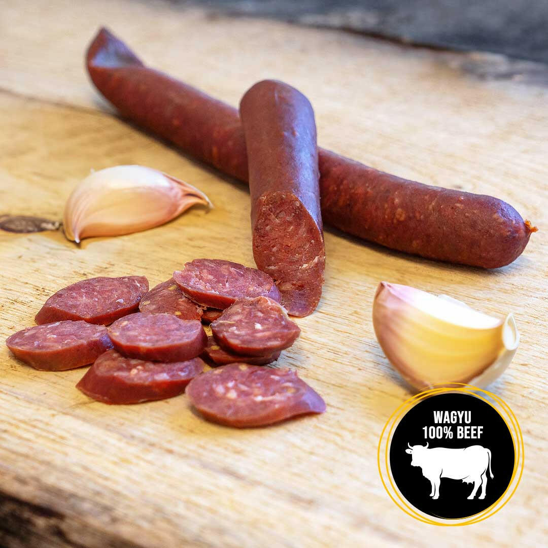 Wagyu - Knacker mit Knoblauch (ein Paar)- 100% Rindfleisch