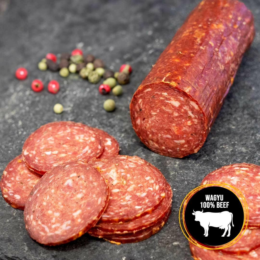 Gourmét Salami – Wagyu 100% Rindfleisch - Französische würzige Merguez mit Kümmel