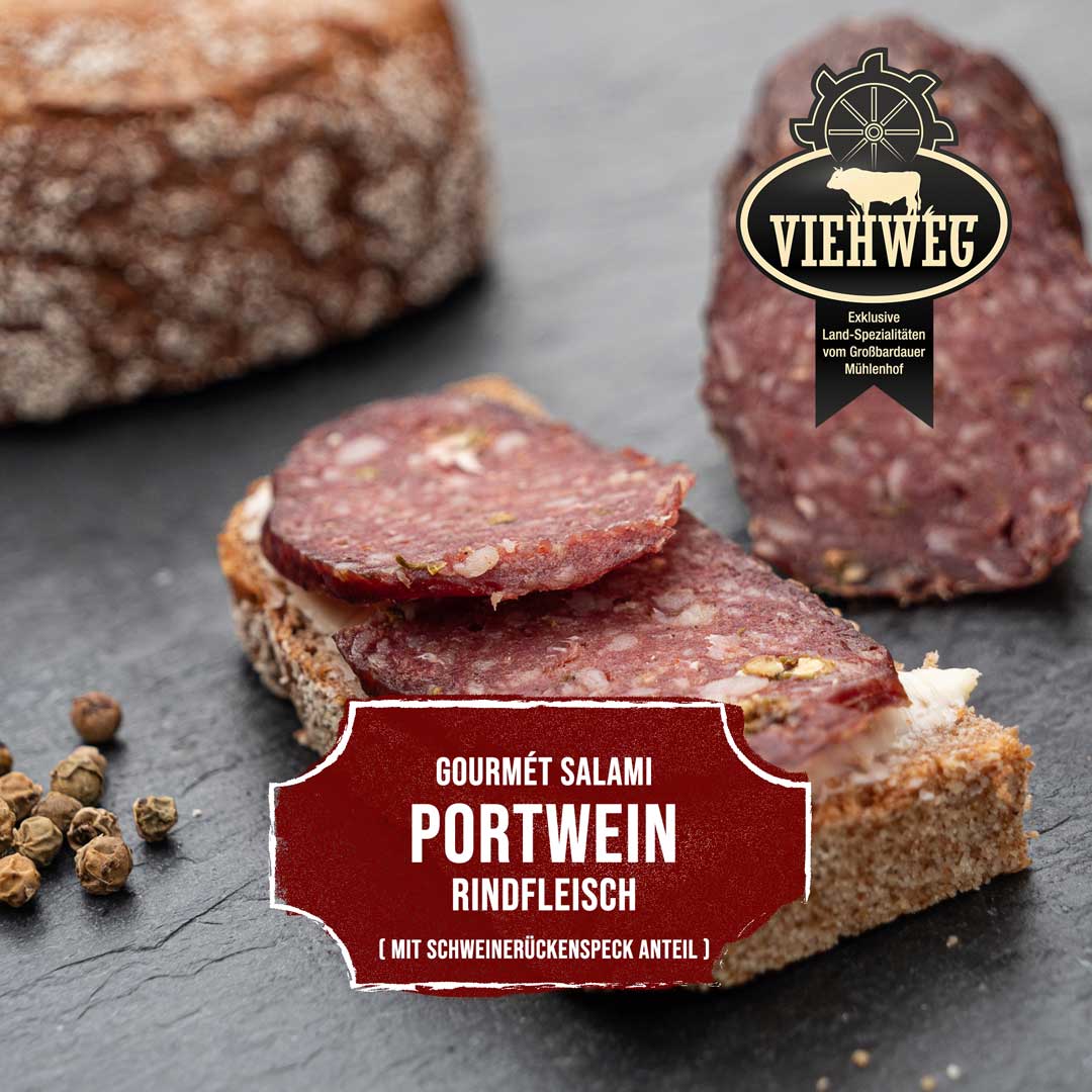 Gourmét Rindfleisch Salami mit Portwein und grünem Madagaskar Pfeffer - Rindfleisch