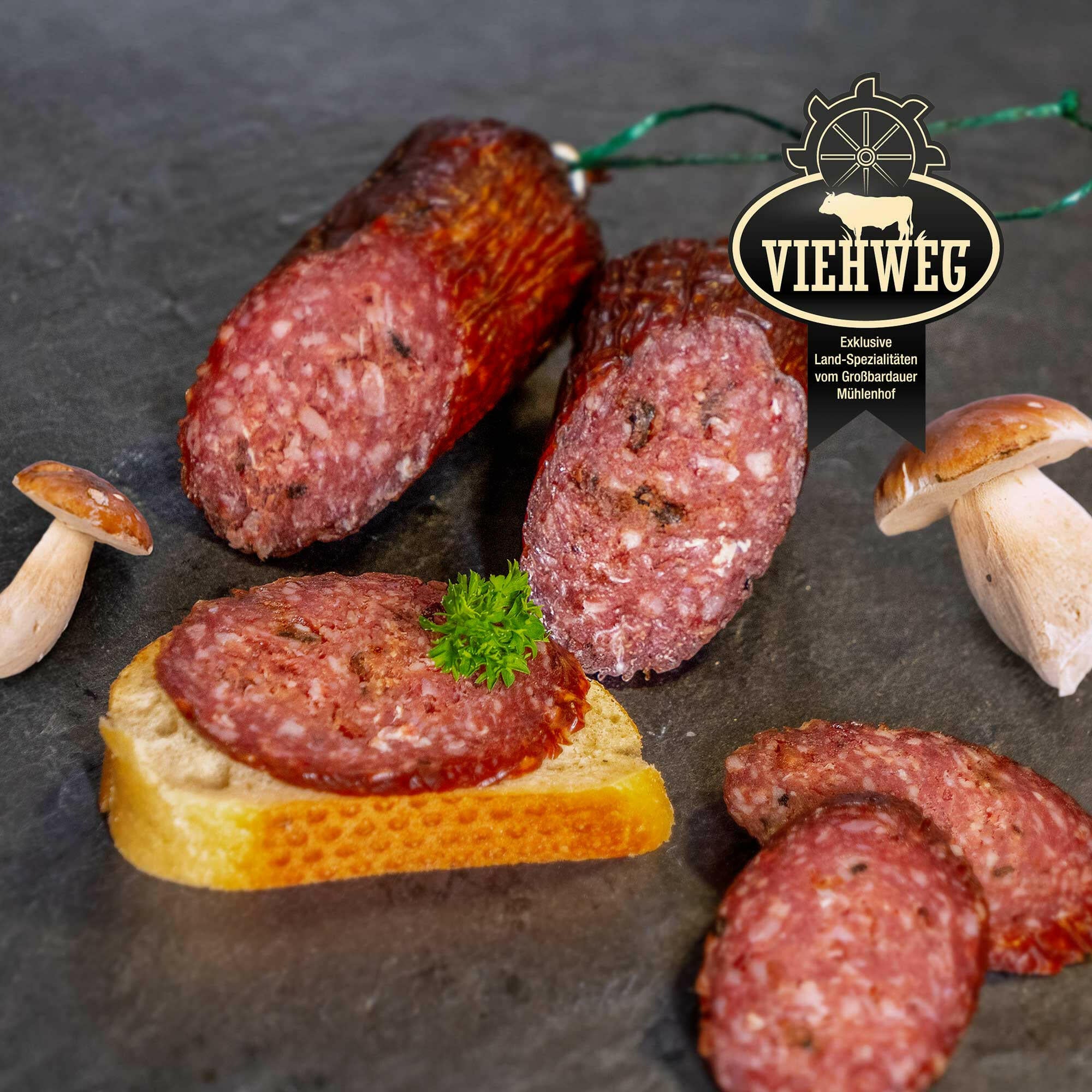 Gourmét Steinpilz Salami vom Rind ( mit Schweinerückenspeck Anteil )