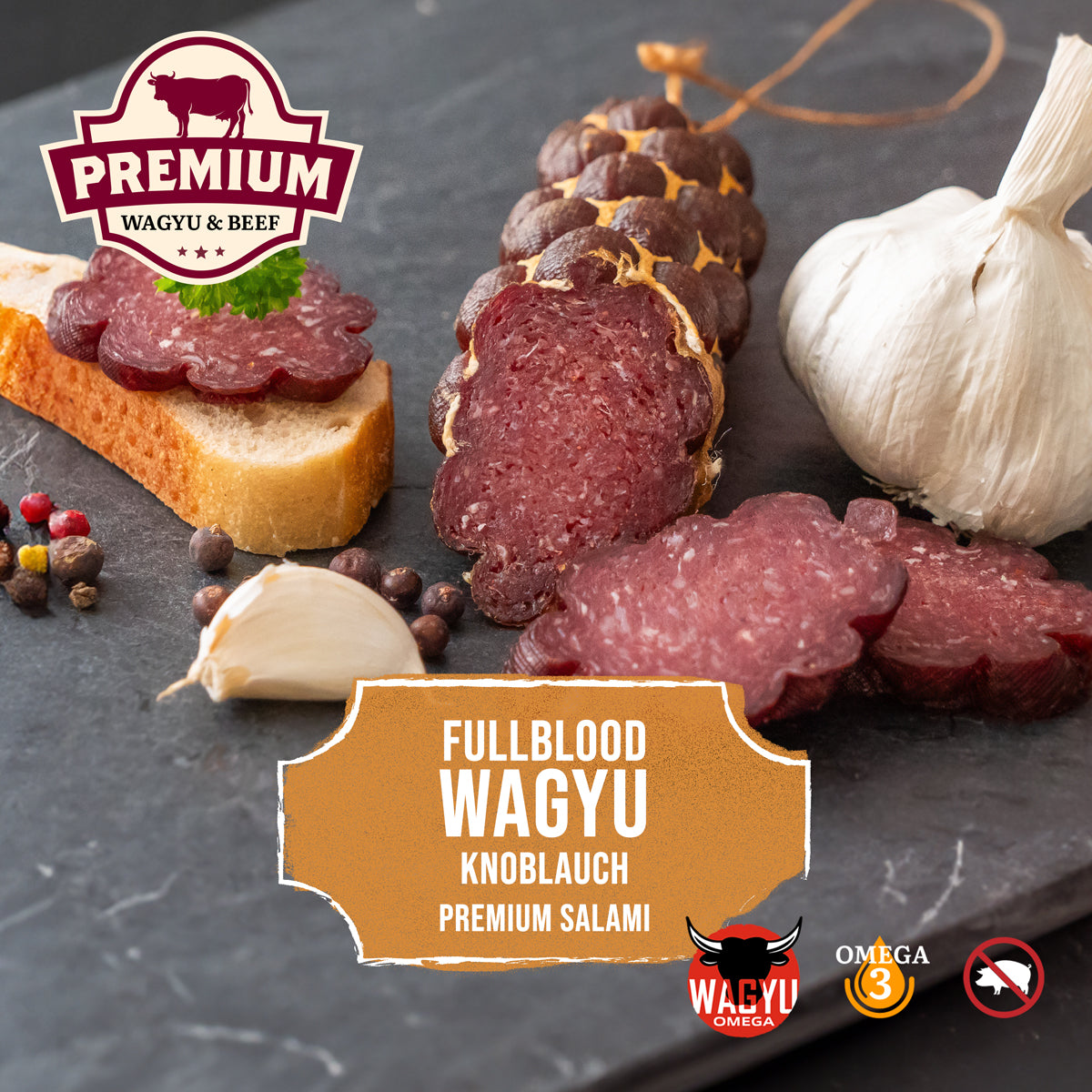 Premium Salami – Fullblood Wagyu Knoblauch – 100% Wagyu Rindfleisch
