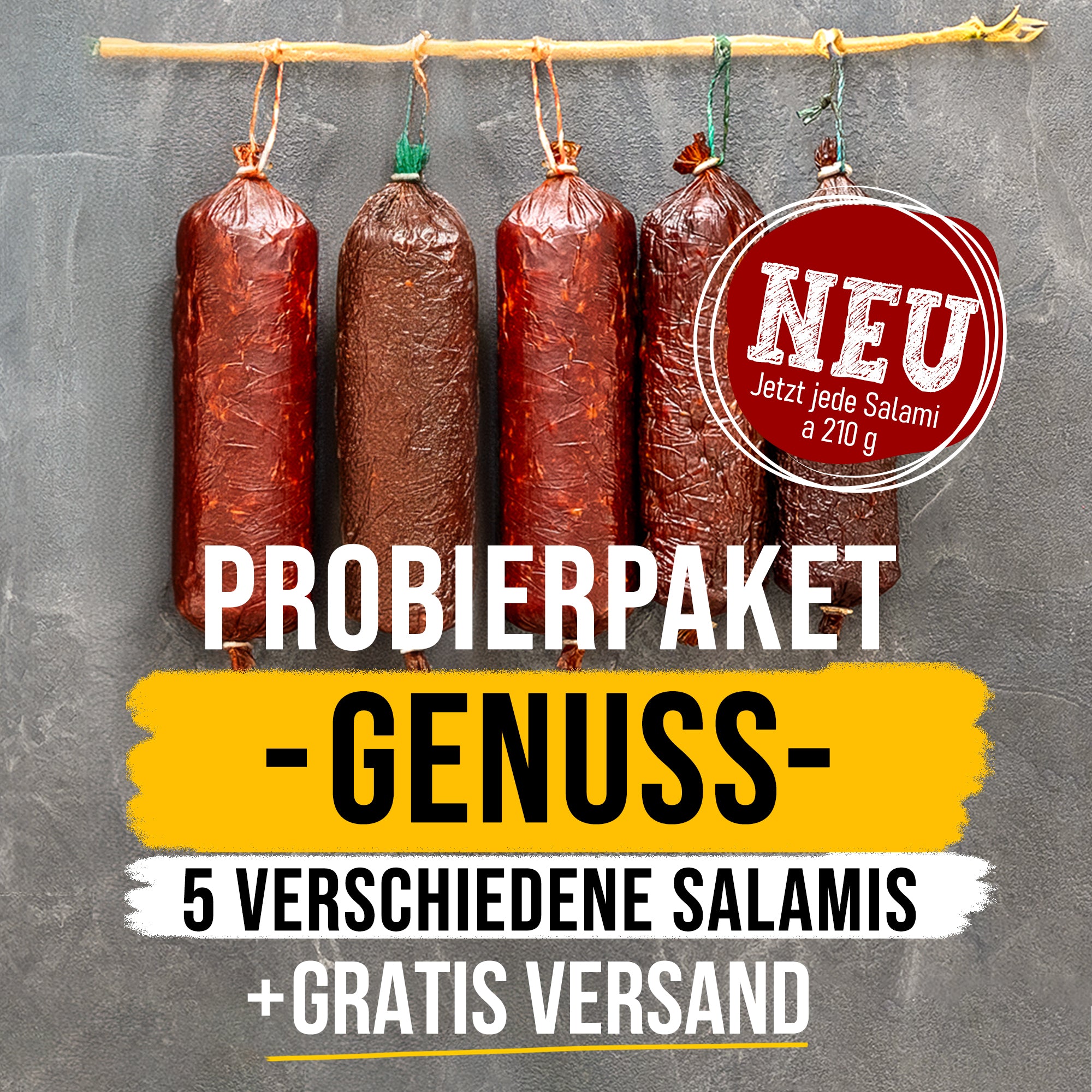 Probierpaket - "GENUSS" - 5 verschiedene Salamis (je ca. 210g pro Salami)