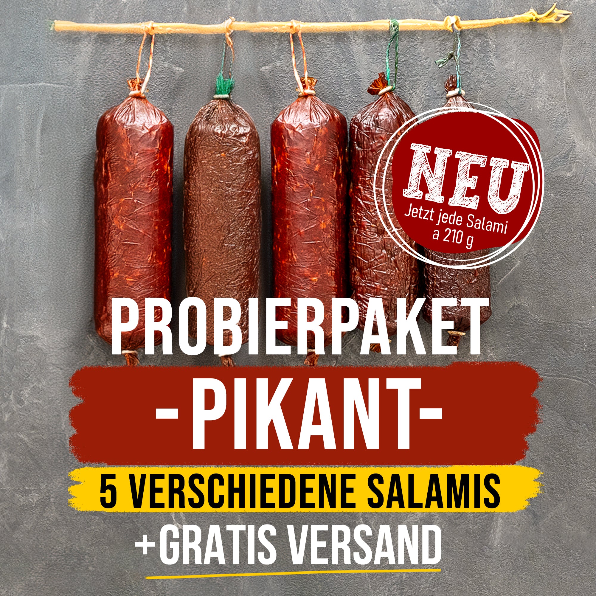 Probierpaket - "PIKANT" - 5 verschiedene Salamis  (je ca. 210g pro Salami)