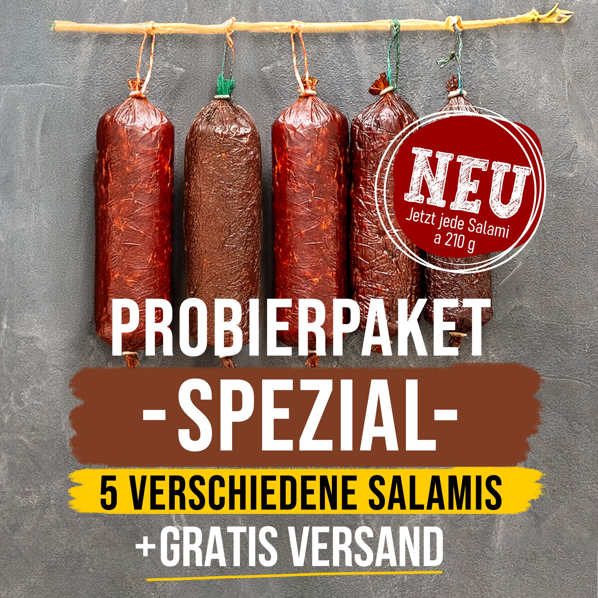 Probierpaket - "SPEZIAL" - 5 verschiedene Salamis (je ca. 210g pro Salami)