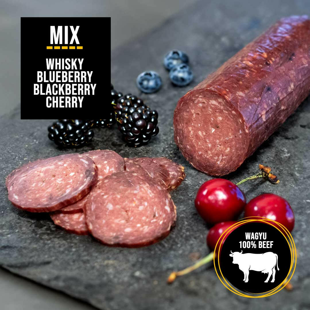 Wagyu - Whisky Scottish toast - Blackberry - Blueberry - Cherry - Gourmét Salami - 100% Rindfleisch + Mix aus Whisky, Heidelbeere, Brombeere, Kirsche