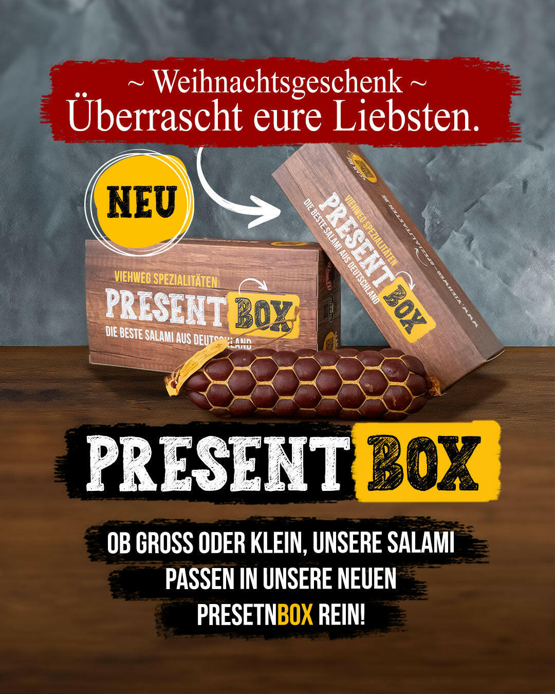 Exklusive Salami Presentbox - für 1 Salami nach Wahl