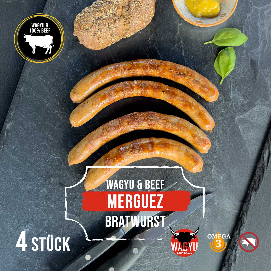 Wagyu & Beef Bratwurst Merguez - 100% reine 4 x Rindfleisch Roster - ohne Schwein