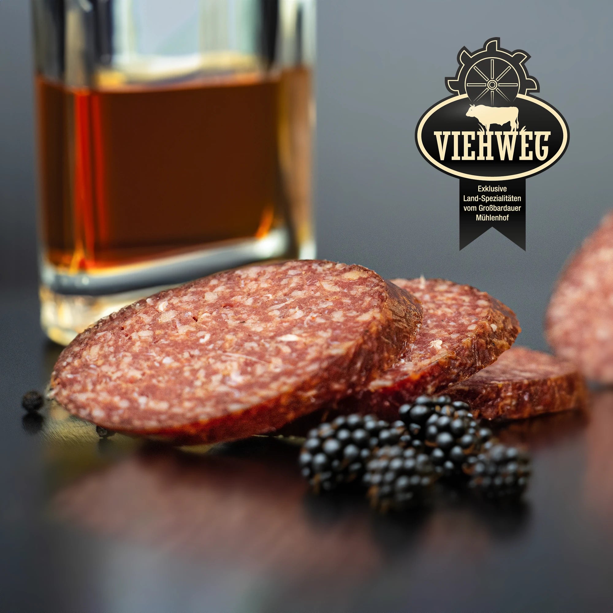 Whiskey Blackberry Gourmét Beef Salami (with pork back bacon)